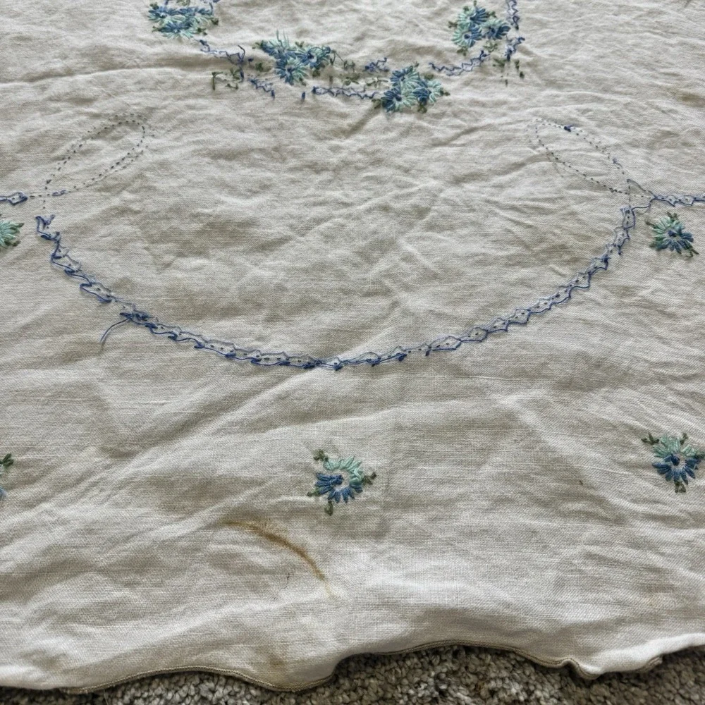 Blue Flower Hand Embroidered Rectangle Table Cloth 48